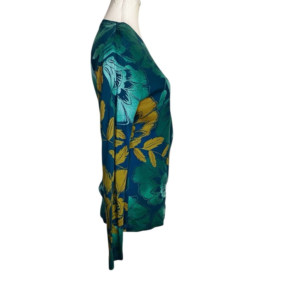 Sonoma Green and Yellow Floral Botanical Cotton Long Sleeve Top - Picture 3 of 13